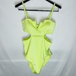 Aerie Neon Lime Cutout One Piece Swimsuit Large NWT Real Good Full Coverage